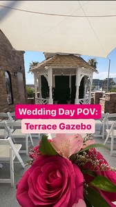 POV Terrace Gazebo wedding! Lucille’s getting married with us soon, and she’s so excited that she asked us for help visualizing her amazing wedding day! We got you, girl. 😁 (and, Lucille, I’m told the sunshades usually stay up through mid September, depending on the temperature. So, I would definitely talk to your wedding planner as we get closer to your special day.) If you have a question, you can always chat with a wedding planner (a real person!) on our website. Or, send us a DM. You never 