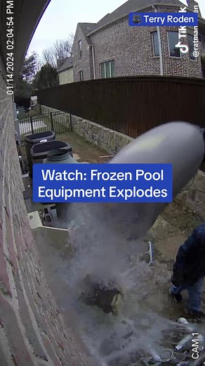 A Texas man narrowly escaped injury when the bitter cold caused his pool equipment to explode. #TheWeatherChannel #fyp #weathertok #weather #storm #winter #frozen #fail