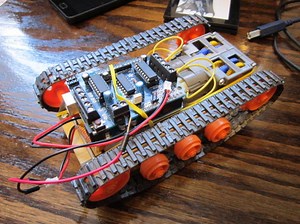 TAMIYA Tracked Vehicle Chassis Kit running with Arduino and Adafruit motor shield
