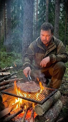 A Man Grilling Beef BBQ in the Forest | Juicy Outdoor Barbecue#cookingvideo