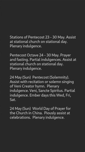 May 23rd to 24th Plenary Indulgences