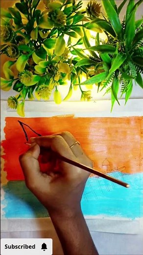 Onam Painting | Kerala Snake Boat Race Art | Sunset Nature Painting 🎨🌴🚤 #shorts #viralshort #onam