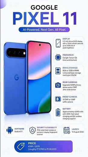 Google Pixel 11 First Look 🔥 Tensor G6, 120Hz OLED, Android 17 | Pixel 11 Leaks,Price,Specifications