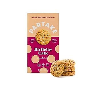Partake Crunchy Cookies - Birthday Cake | 4 Boxes | Vegan & Gluten Free | Free of Top 8 Allergens- Dairy Free, Nut Free, Egg Free, Wheat Free, Soy Free, Fish Free | 5.5 Oz | 15 Cookies Each