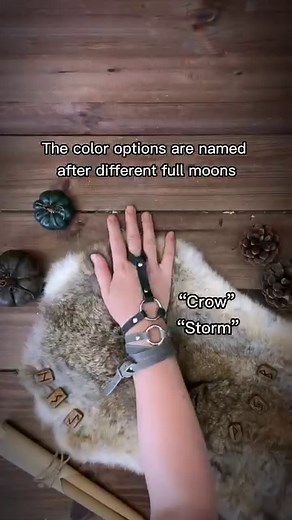 Did you know all my Triple Goddess colors are named after different moons? 🌒🌕🌘 I’m restocking the entire collection in all colors on July 7th at 3pm EDT. So set your alarms! ✨ #leather #leatherwork #leathercraft #witchy #runes #renfaire #gothic #fantasycore #fantasy #larp #fashion #style | Embercraft Creations
