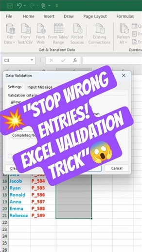 Excel Data Validation Full Guide #excel #shortfeed #youtubeshorts #fyp