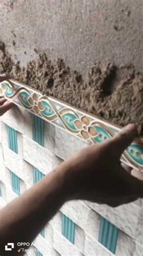 Wall Tile Border Installation with Cement | Marble Mistry Work#WallTile#TileBorder