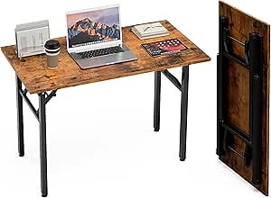 TEMI Small Computer Desk Folding Table - 43.3" Foldable Office Table, No Assembly, Perfect for Small Spaces in Bedroom,Dorm, or Apartment, Portable Mini Desk or Study Table with Compact Design, Brown
