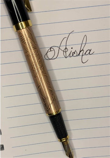 Left hand cursive calligraphy writing name Aisha #name #aisha #calligraphy #writing #paperpenandink