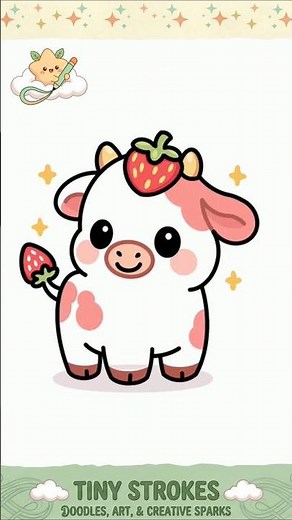 easy kawaii strawberry cow drawing tutorial 🎀🥛 #cuteart #cute #kawaiidrawing #drawing #howtodraw