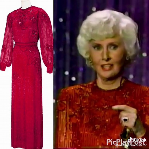 Barbara Stanwyck's Red Floral Beaded Gown by Nolan Miller | Oscars Fashion
