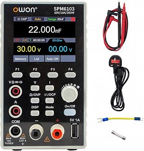OWON Labornetzteil (0-60V,0-10A), SPM6103 2-in-1 DC Netzteil und Multimeter, Programmierbares DC Labornetzteil mit 300W Ausgangsleistung 2.8-Zoll LCD Display, 4 1/2 Digital Multimeter