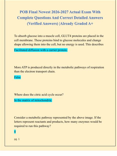 POB Final Newest 2026 2027 Actual Exam With Complete Questions And Correct Detailed Answers Verified Answers