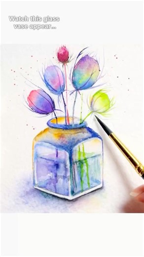 Watercolor flowers in glass 🌸