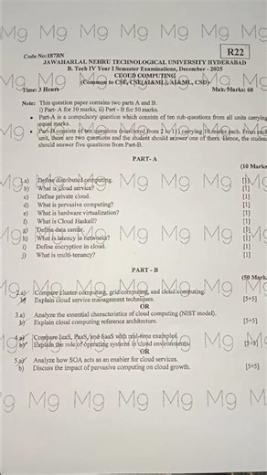 Cloud Computing previous question paper JNTUH r22