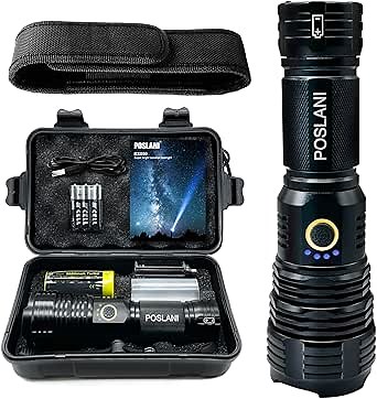 flashlights LED high lumens Rechargeable, Extremely Bright 50000 lumens Flashlight, IPX67 Water Resistant, 5 Light Modes, zoomable Tactical Flashlight for Emergency Camping Gift