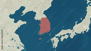 Zoom in to the map of South Korea with text, textless, and with flag