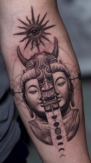 Buddha SplitFace Tattoo Ideas and Designs