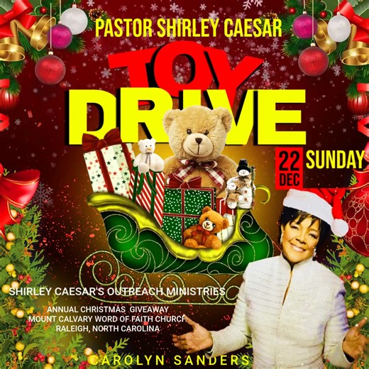 5.7K views · 90 reactions | "Don't forget! Sun 22nd December at 2 pm - Shirley Caesar's Outreach Ministries Annual Christmas Giveaway", Mount Calvary Word of Faith Church" - Carolyn Sanders | Pastor Shirley Caesar | Facebook