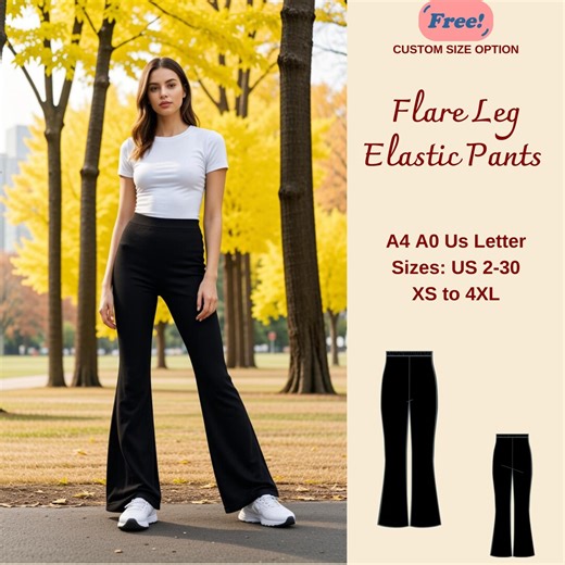 High Waist Flare Leg Elastic Pants Sewing Pattern, Flared Summer Pants, Flare Leg Leggings, Flared Leg Pants, High Waist Pants, XS-4XL - Etsy