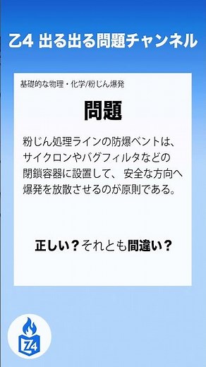 【危険物乙4】物理・化学｜粉じん爆発｜防爆ベントはどこに付ける？
