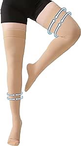 MGANG Medical 20-30 mmHg Compression Stockings for Women & Men, Pair, Thigh High Graduated Compression Socks, Closed Toe, Opaque, Support for Varicose Veins, Edema, DVT, Swelling, Flight, Beige S
