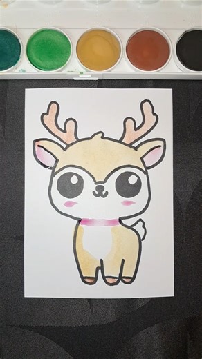 Süsses Kawaii-Rentier malen – einfaches Watercolor-Tutorial für Anfänger 🦌✨