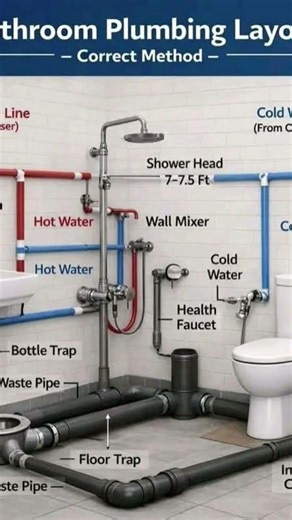 Bathroom Plumbing Layout Explained 🚿 | Correct Method Step-by-Step