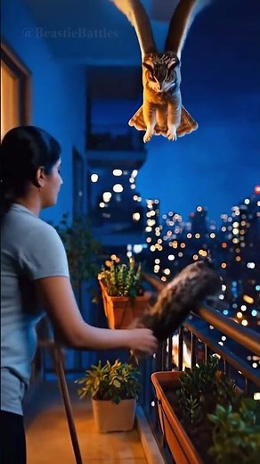 Owl Grabs Kitten on Balcony — Owner Saves the Day with a Mop 🐱🦉