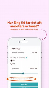 Visste du att i internetbanken/appen kan du reglera amorteringen och på så sätt även se hur många år det tar att betala av lånet. Läs mer om hur amotering fungerar: https://www.swedbank.se/privat/boende-och-bolan/rakna-pa-ditt-bolan/amortering-och-amorteringskrav.html | Swedbank Sverige