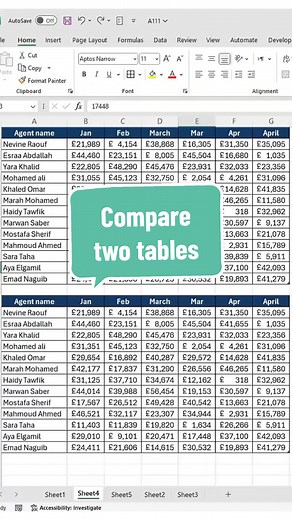 كيفية مقارنة جدولين في Excel بسرعة