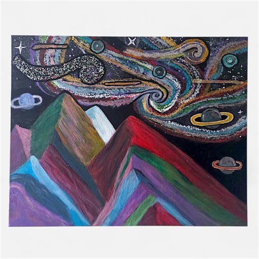 Original Cosmic Painting 50x40 - Acrylic Painting of Mountains and Galaxy - Textured and Glittery Wall Art - Mystical Space Decoration - Etsy