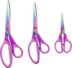 3PCS Purple Craft Scissors, Sharp Tailor Scissors, Titanium Blades Shears Rubber Soft Grip Handle, Multi-Purpose Fabric Scissors for Adults, Office, Sewing, School and Home Using