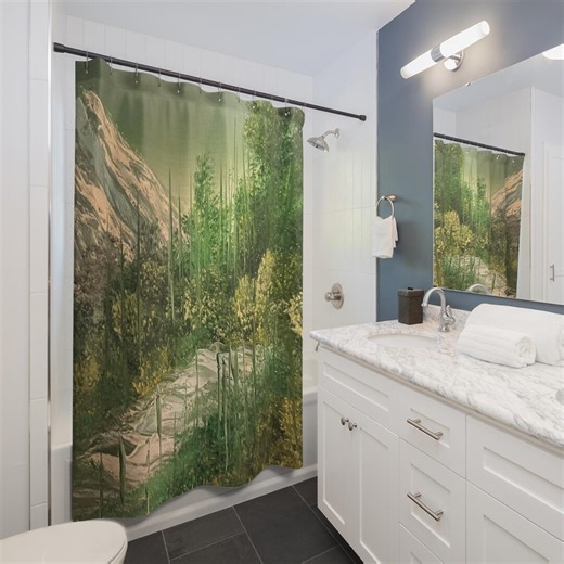 Cabin Shower Curtain | Green Aspen Trees | Artist Bathroom Decor, Home Bath Accent - Etsy