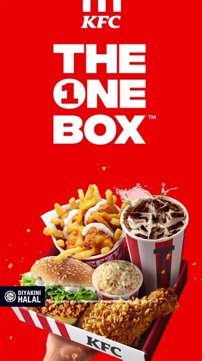140K views | Your one and only, The One Box with juicy ayam, Zinger, Cheezy Popcorn or Cheezy Wedges, Coleslaw & minuman dalam perjalanan! | KFC | Facebook