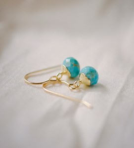 Turquoise Dangle Earrings in 14k Gold Filled - Small Genuine Gemstone - Dainty Minimalist Wedding Jewelry, Gift for Her - Etsy