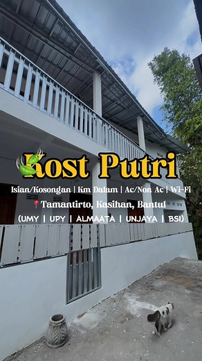 ✨ KOST PUTRI ✨ 🛌FASILITAS : Bangunan Baru Kamar Ukuran 3x3,75m Kamar Kosongan/Isian Bisa Req AC/Non AC Kamar Isian (Kasur & Lemari) 🛁FASILITAS KAMAR MANDI : Kamar Mandi Dalam Closet Duduk, Shower, Ember Gayung Ventilasi Kamar Mandi 🏠FASILITAS UMUM : Listrik Token Sendiri FREE Wi-Fi FREE Air, Sampah Kebersihan Tersedia Dapur Umum Lengkap Kompor Tersedia Ruang Tamu di Balkon Tersedia Ruang Jemuran ⏱PERATURAN : Akses Jam Malam 24 Jam, No LV Kunci Gerbang Sendiri-sendiri Bisa Membawa Hewan (Kucin