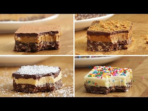 Canadian Chocolate Bars (Nanaimo Bars) Four Ways