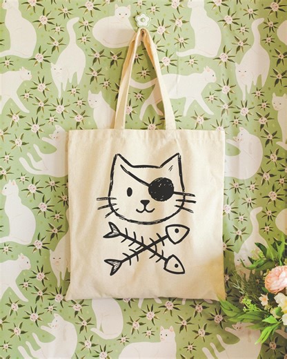 Cat Pirate Tote Bag - Canvas Cat Shoulder Bag, Funny Cat Lover Gift, Cat Mom Tote, Vet Tech Tote - Etsy