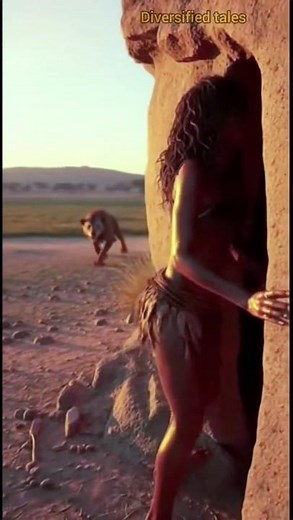 Life Million Years Ago — Prehistoric Woman Blocks Cave Entrance n Sacrifices Herself to Save Others