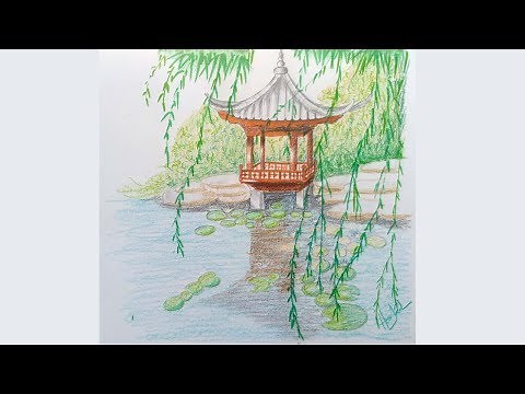 Japanese Temple Landscape Drawing Tutorial.