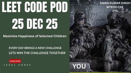 Maximize Happiness of Selected Children |LeetCode 3075| LeetCode Daily Challenge 3075| C++ | Aman Kumar Singh