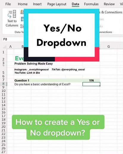 Yes or No dropdown #spreadsheet #formulas #excel #microsoft #finance #accounting #consulting #learnontiktok #analyst #modelling #tech