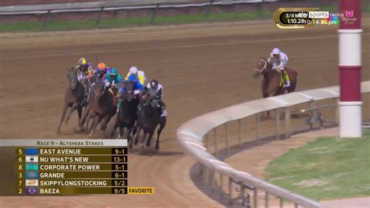 Corporate Power takes the Grade 2 Alysheba, but what an effort from Baeza after fluffing the start! An inquiry is called into the finish...