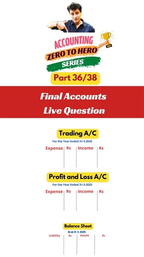 CA Deepak Lalwani on Instagram: "Part 36 of Accounting Zero to Hero Series Video Series (38 Parts) in which we will cover the complete accounting cycle — from Journal Entries, Ledger, Trial Balance to Final Accounts with Adjustments in details 📘 Chapter 5 : Final Accounts 🎯 Topic: Live Questions of Final Accounts 🚀 Part 36 of 38 Follow @accountsfundaindia for All parts Comment "Accounts" for Above Notes in DM #ledger #class11accounting #commerce #finalaccount #balancesheet #profitandloss #jou