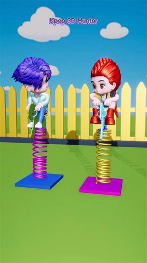 Rumi, Mira And Jinu Playing Horse Spring Riders #kpopdemonhunters #short #3danimation