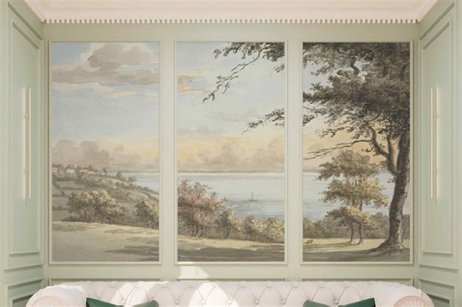 Pastel Vintage Landscape Watercolor Painting River View Peel & Stick or Non Woven Wallpaper Tree Panoramic Ancient Riverside Retro Mural - Etsy