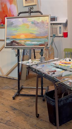 Alexi Art on Instagram: "This is my new work, “Sunset Over Stone.”#artcollector #artgallery #interiordesign #southbay #originalart#oceanpaintings #sunsetpaintings #california #pleinair #californiaart #womanartist #dreamy #californiandecor"