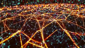 A digital network visualization with glowing lines representing connections.