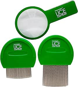 Lice Combs| Head Lice Professional Metal Set of 2 for Long & Short Hair | Efficient Lice and Nit Removal | Easy to Use. FREE MAGNIFYING GLASS INCLUDED